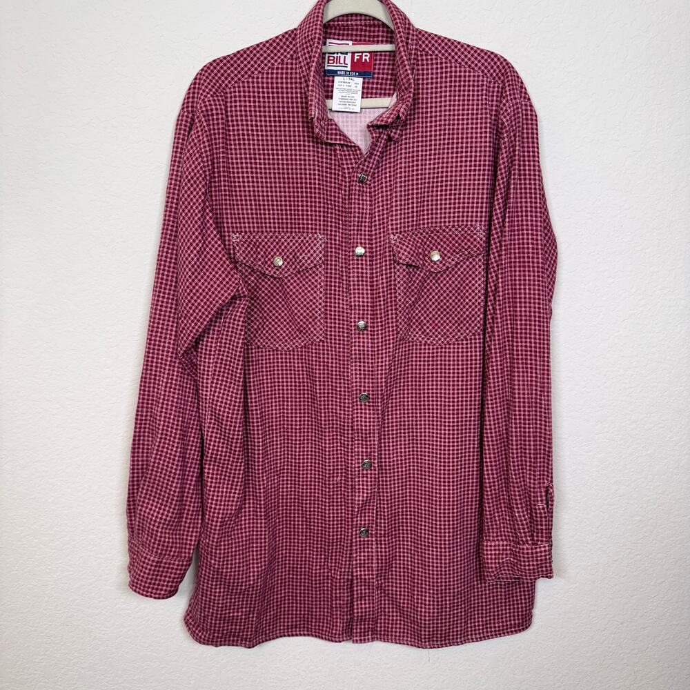 Big Bill FR Mens Button Shirt Size L Flame Resistant Plaid Job Work Site Red